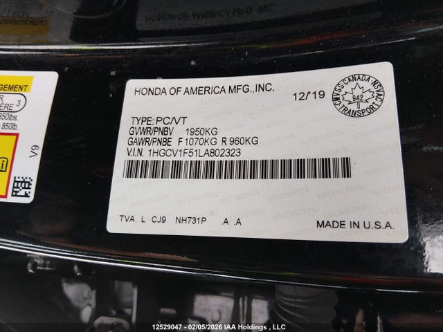 1HGCV1F51LA802323 Honda ACCORD EXL