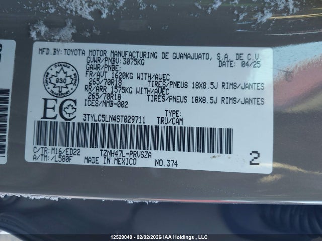3TYLC5LN4ST029711 Toyota Tacoma Hybrid