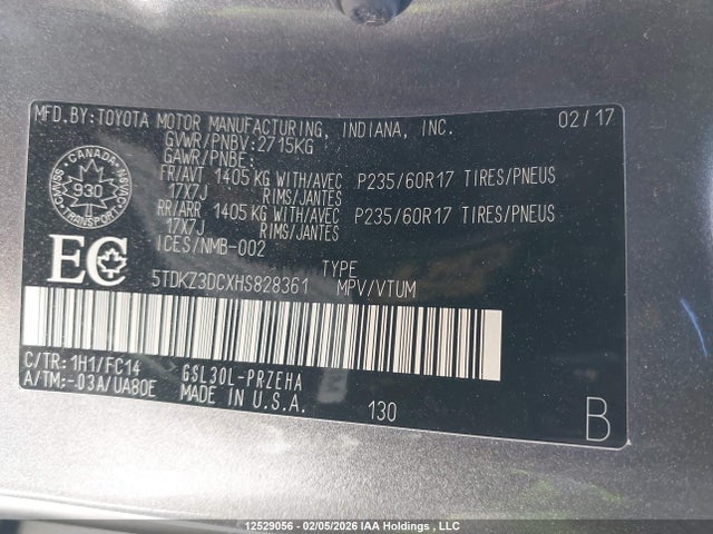 5TDKZ3DCXHS828361 Toyota SIENNA LE
