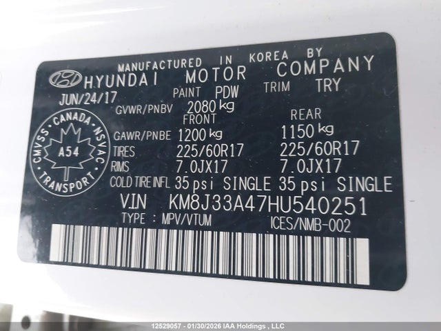 KM8J33A47HU540251 Hyundai TUCSON SE