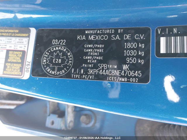 3KPF44AC8NE470645 KIA Forte Gt Limited