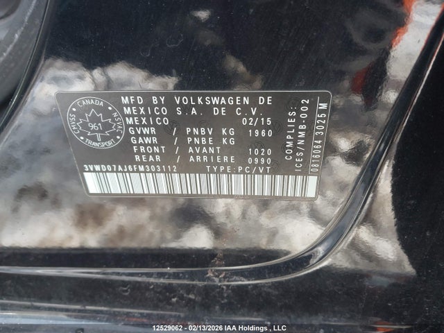 3VWD07AJ6FM303112 Volkswagen Jetta 1.8 Tsi Comfortline/1.8 Tsi Trendline+