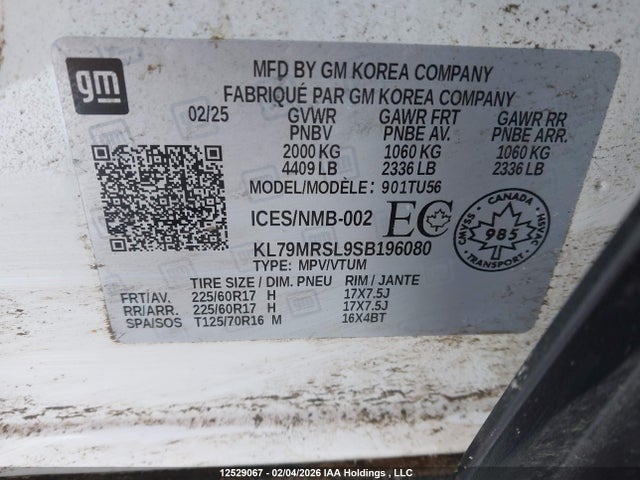 KL79MRSL9SB196080 Chevrolet Trailblazer Lt