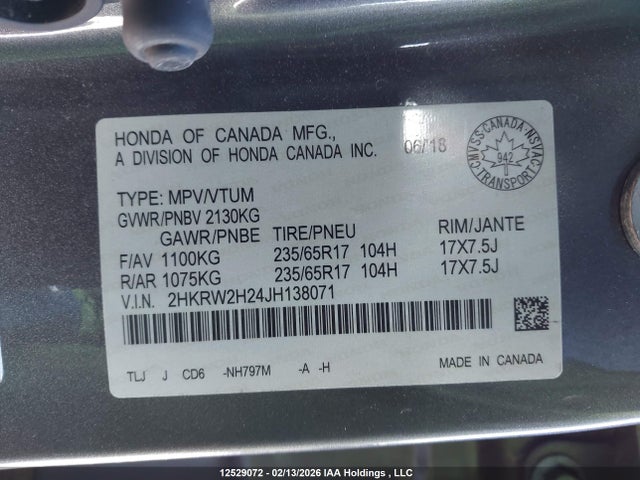 2HKRW2H24JH138071 Honda CR-V LX