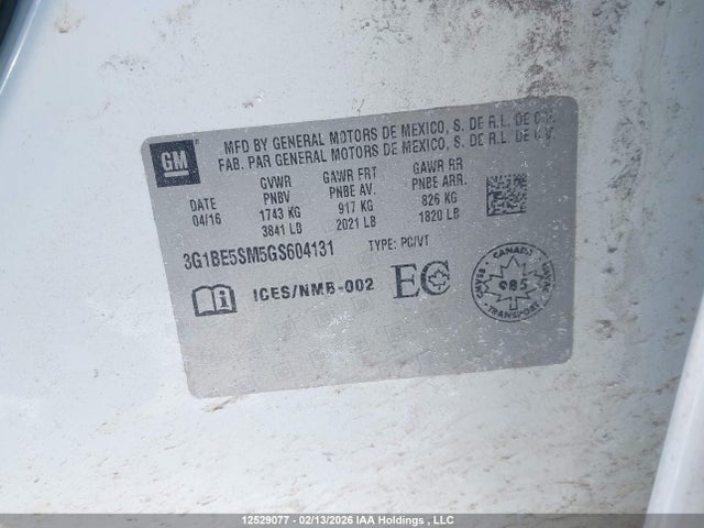3G1BE5SM5GS604131 Chevrolet Cruze