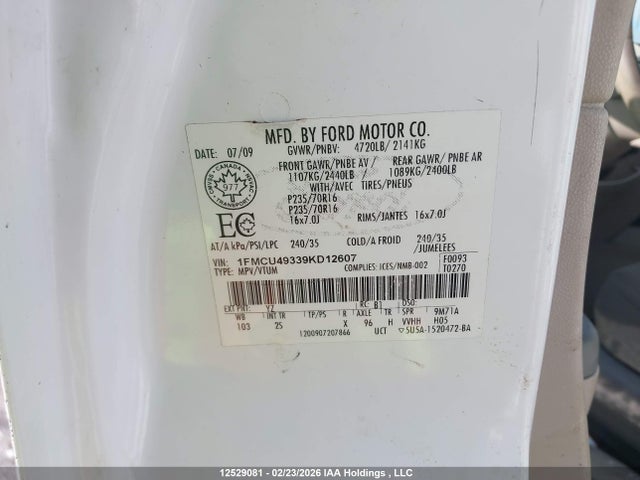 Aukcja sprzedaży 2009 Ford Escape Hybrid, vin: 1FMCU49339KD12607, numer aukcji: 12529081