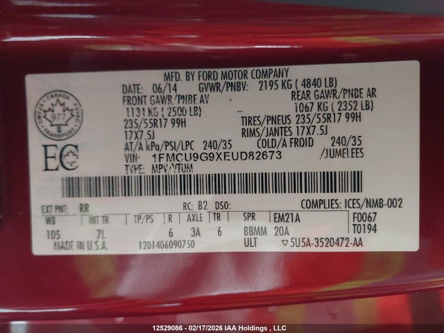 1FMCU9G9XEUD82673 Ford Escape