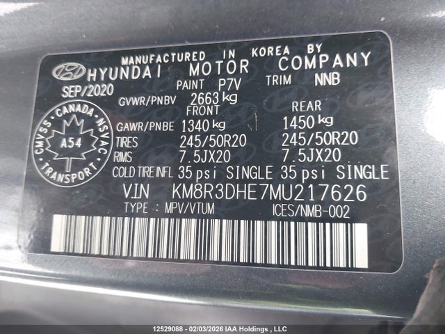 KM8R3DHE7MU217626 Hyundai Palisade Luxury 7-passenger Seating