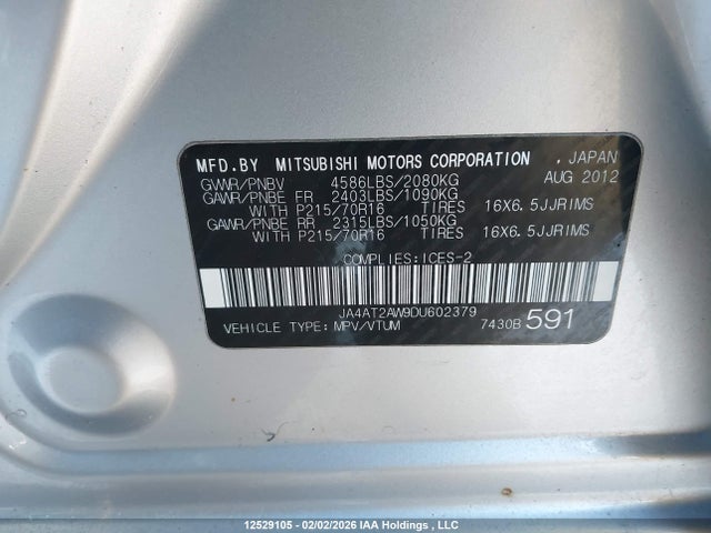 Продаж на аукціоні авто 2013 Mitsubishi Outlander Es, vin: JA4AT2AW9DU602379, номер лоту: 12529105
