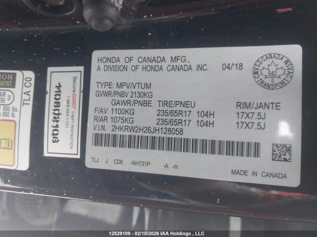 2HKRW2H26JH128058 Honda CR-V LX
