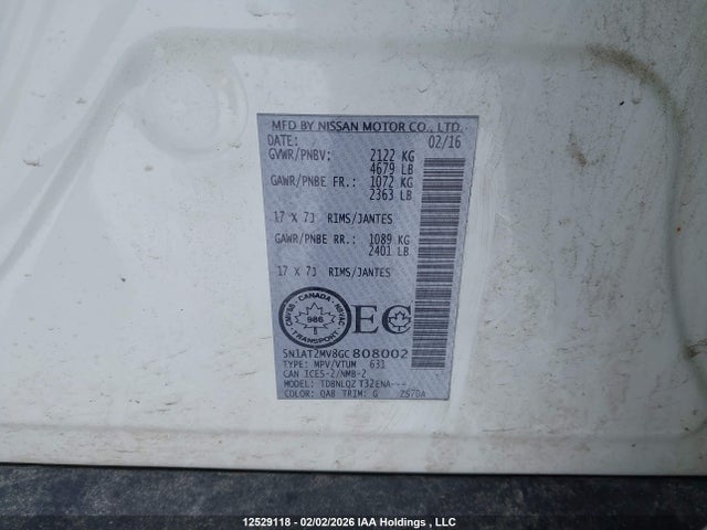 5N1AT2MV8GC808002 Nissan Rogue S/sl/sv