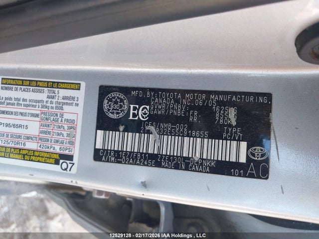 12529128 :رقم المزاد ، 2T1BR32E55C918655 vin ، 2005 Toyota Corolla Ce/le/sport مزاد بيع