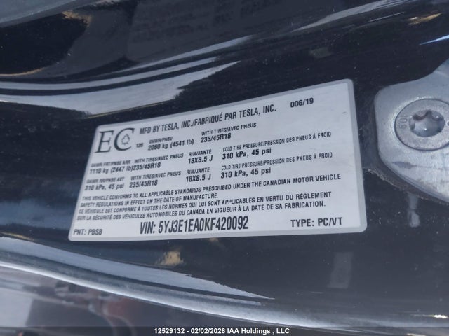 Tesla Model 3 Long Range/mid Range/standard Range/standard Range Plus 2019 5YJ3E1EA0KF420092 Image 18