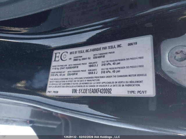 Tesla Model 3 Long Range/mid Range/standard Range/standard Range Plus 2019 5YJ3E1EA0KF420092 Image 9