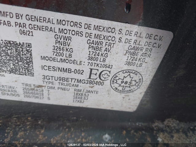 3GTU9BET7MG380400 GMC Sierra K1500 Sle