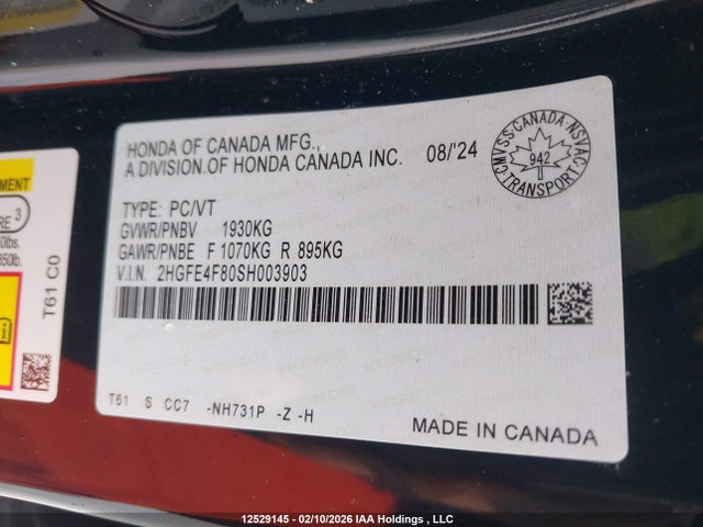 Продажа на аукционе авто 2025 Honda Civic Sport Hybrid/sport Touring Hybrid, vin: 2HGFE4F80SH003903, номер лота: 12529145