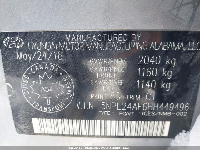5NPE24AF6HH449496 Hyundai SONATA GLS