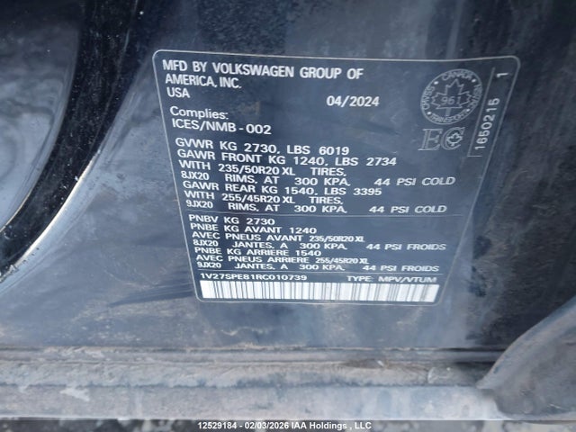 Продажа на аукционе авто 2024 Volkswagen Id.4 Pro, vin: 1V27SPE81RC010739, номер лота: 12529184