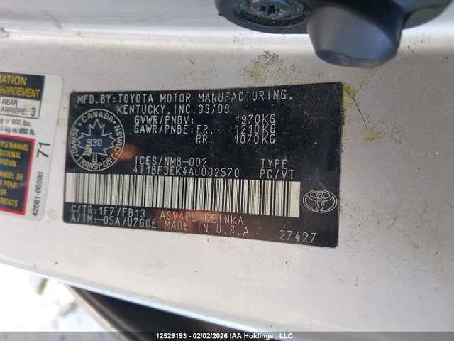12529193 :رقم المزاد ، 4T1BF3EK4AU002570 vin ، 2010 Toyota Camry Le مزاد بيع