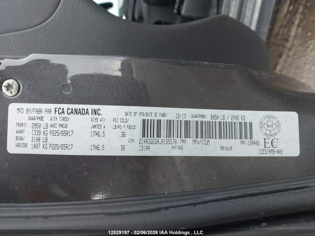 Aukcja sprzedaży 2018 Dodge Grand Caravan Gt, vin: 2C4RDGEG0JR155570, numer aukcji: 12529197