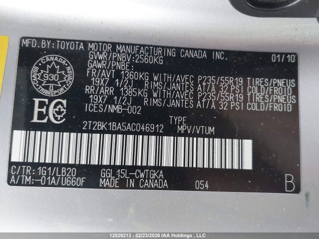 2010 Lexus Rx 350 მანქანა იყიდება აუქციონზე, vin: 2T2BK1BA5AC046912, აუქციონის ნომერი: 12529213