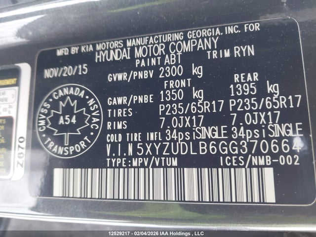 5XYZUDLB6GG370664 Hyundai Santa Fe Sport 2.4 Premium