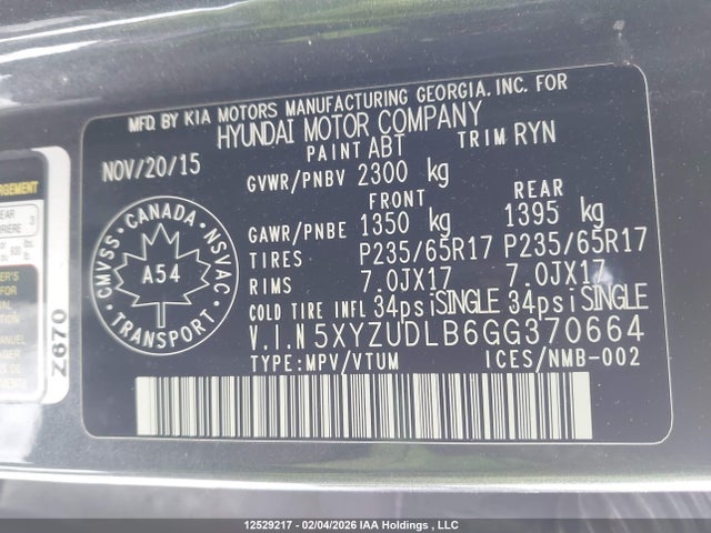 5XYZUDLB6GG370664 Hyundai Santa Fe Sport 2.4 Premium