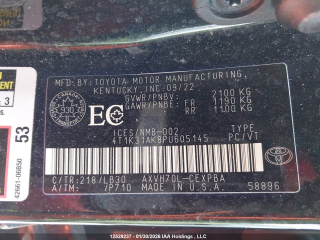 4T1K31AK8PU605145 Toyota CAMRY HYBRID
