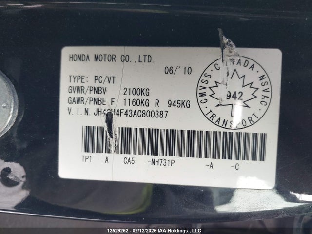 Aukcja sprzedaży 2010 Acura Tsx, vin: JH4CU4F43AC800387, numer aukcji: 12529252