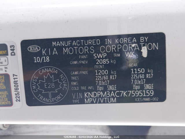 Aukcja sprzedaży 2019 Kia Sportage Lx, vin: KNDPM3AC7K7595159, numer aukcji: 12529255