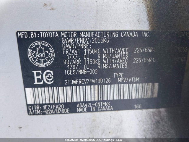 Toyota Rav4 Xle 2015 2T3WFREV7FW190126 Image 9