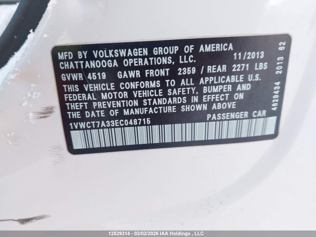 Volkswagen PASSAT SEL 2014 1VWCT7A33EC048715 Image 9