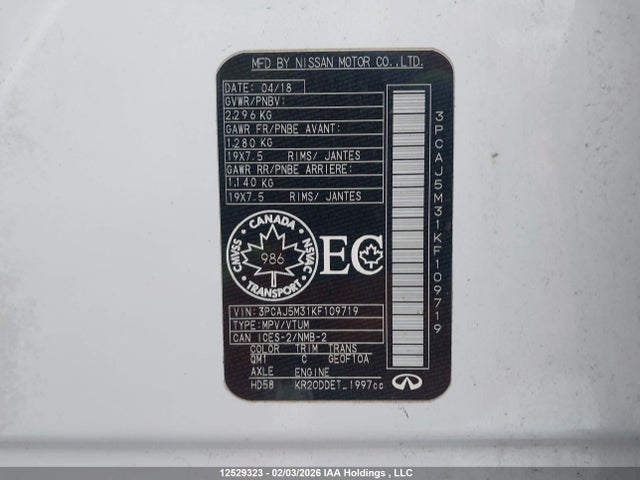3PCAJ5M31KF109719 Infiniti QX50