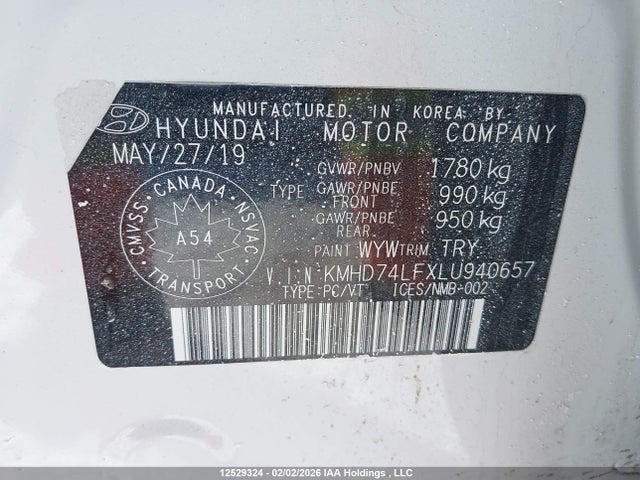 Продажа на аукционе авто 2020 Hyundai Elantra, vin: KMHD74LFXLU940657, номер лота: 12529324