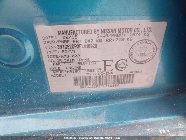 Nissan Versa 2015 3N1CE2CP3FL416920 Image 9