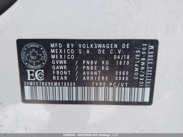 3VWE57BU9KM018509 Volkswagen Jetta