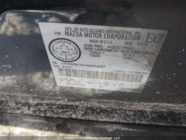 Aukcja sprzedaży 2010 Mazda 6 I, vin: 1YVHZ8CH1A5M34287, numer aukcji: 12529351