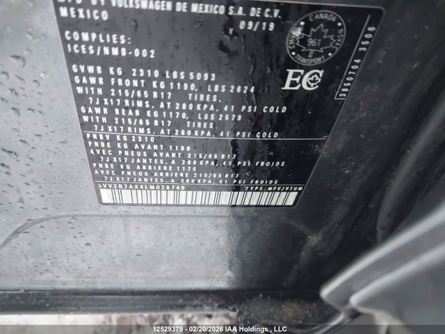 12529379 :رقم المزاد ، 3VV2B7AX4LM028748 vin ، 2020 Volkswagen Tiguan مزاد بيع