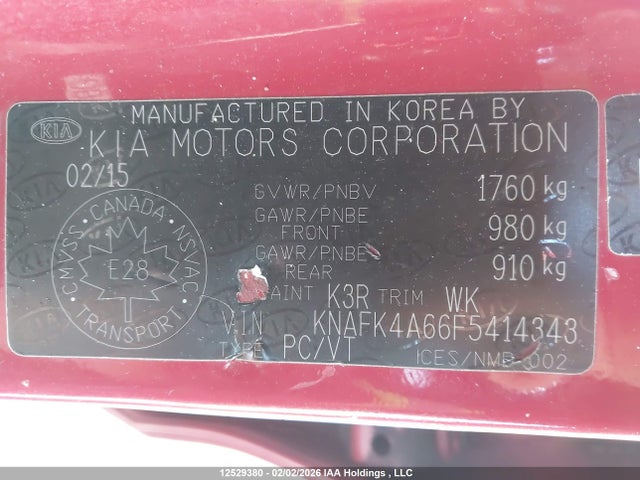 KNAFK4A66F5414343 KIA Forte 1.8l Lx/1.8l Lx+/lx+ Winter Edition