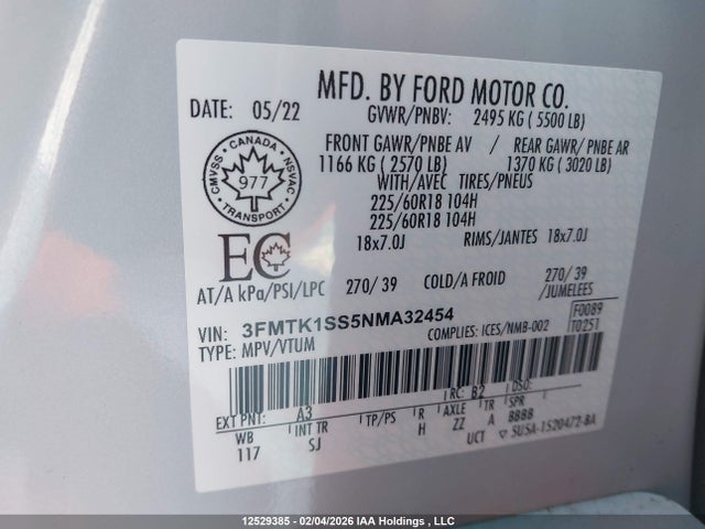 3FMTK1SS5NMA32454 Ford Mustang Mach-e Select