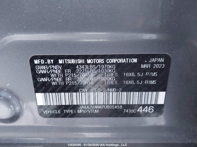 Aukcja sprzedaży 2023 Mitsubishi Rvr Gt/le/se/sel, vin: JA4AJVAW4PU605458, numer aukcji: 12529386