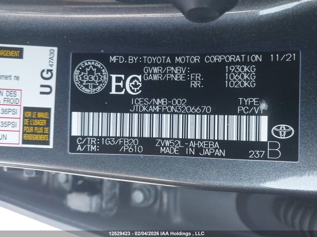 JTDKAMFP0N3206670 Toyota Prius Prime Le/xle/limited