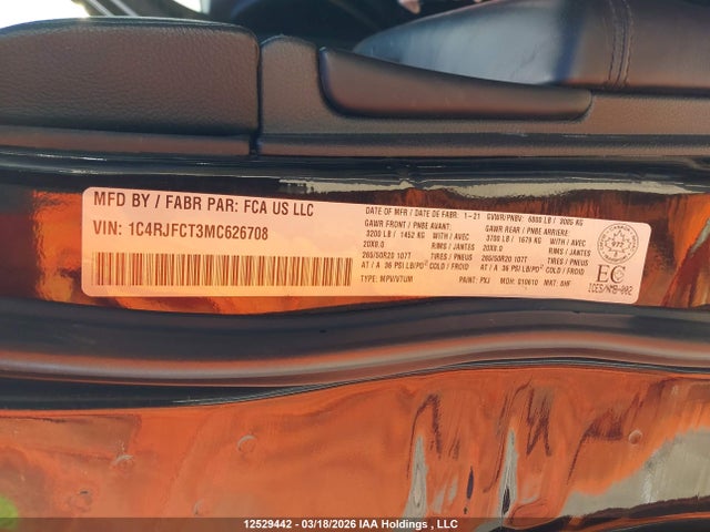 Aukcja sprzedaży 2021 Jeep Grand Cherokee High Altitude, vin: 1C4RJFCT3MC626708, numer aukcji: 12529442