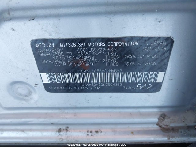 Mitsubishi Outlander 2019 JA4AZ2A39KZ604363 Image 19