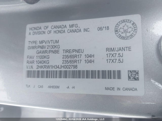 2HKRW1H34JH002798 Honda CR-V LX