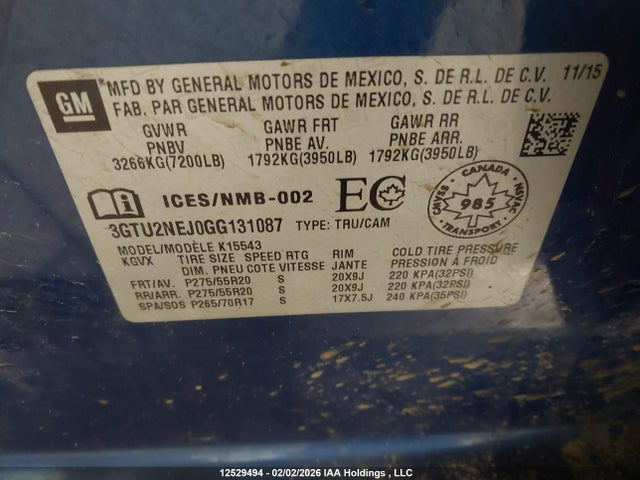 3GTU2NEJ0GG131087 GMC Sierra 1500 Slt