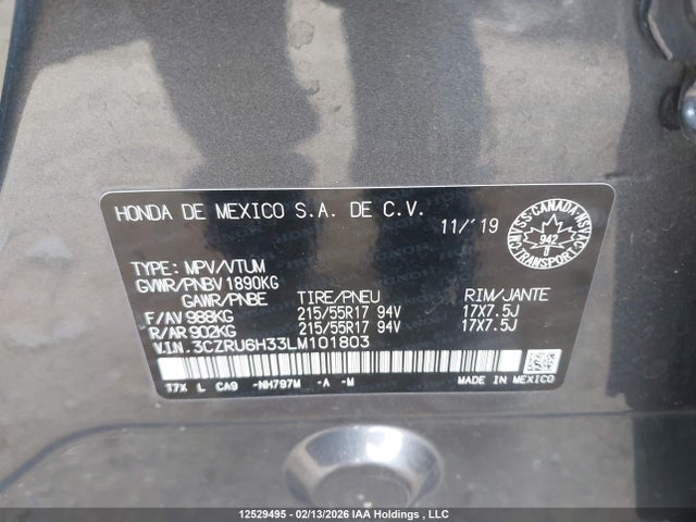 3CZRU6H33LM101803 Honda HR-V LX
