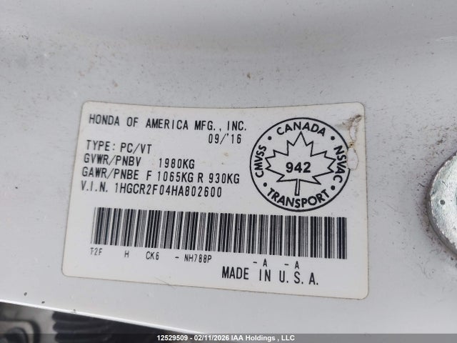 1HGCR2F04HA802600 Honda Accord