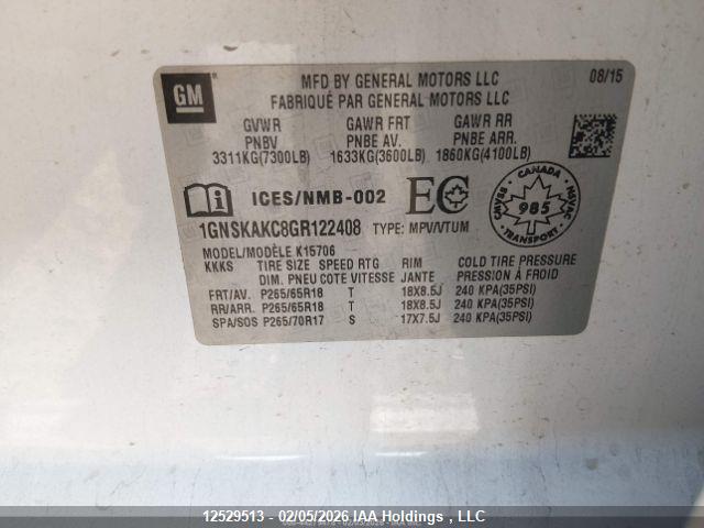 Продаж на аукціоні авто 2016 Chevrolet Tahoe K1500 Ls, vin: 1GNSKAKC8GR122408, номер лоту: 12529513