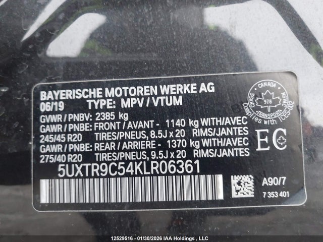 Продаж на аукціоні авто 2019 Bmw X3 Xdrive30i, vin: 5UXTR9C54KLR06361, номер лоту: 12529516